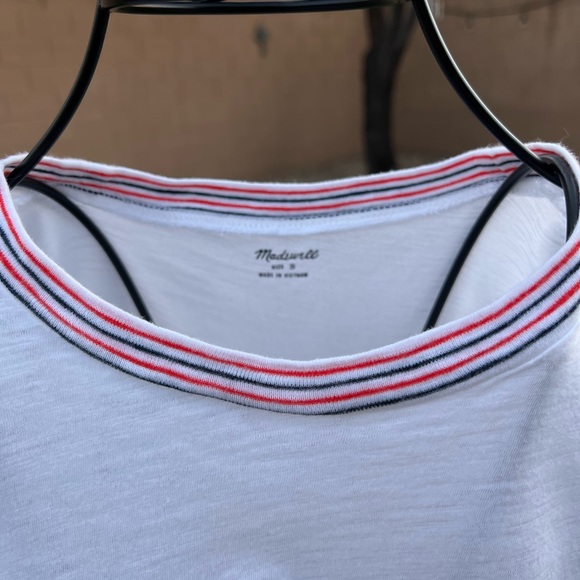 EUC Madewell White Tee w/ Stripe Neckline Sz Small - Picture 3 of 4